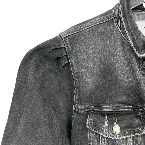 Vervet by Flying Monkey Black Distressed Balloon Puff Sleeve Trucker Jean Jacket - Picture 4 of 15